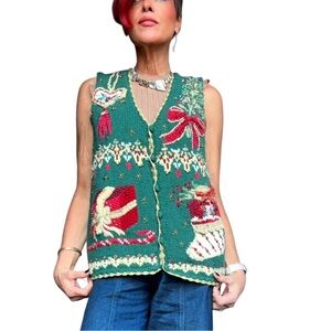 Heirloom Collectibles Vintage 90s Christmas  Holiday Party Sweater Knit Vest